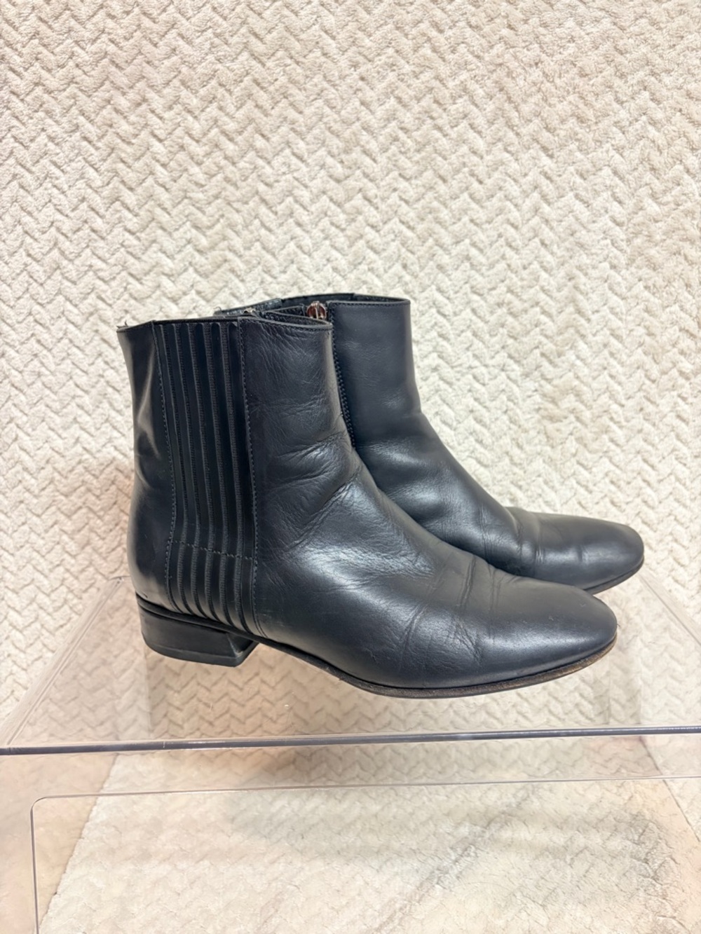 Aquatalia Women Black Leather Weatherproof Ankle Boots 7.5 Italy Moto Minimalist